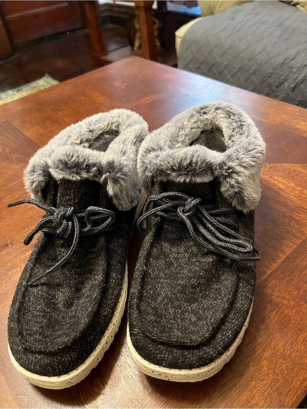 Hey Dude Charcoal Grey Faux-Fur Lined Women's Slippers